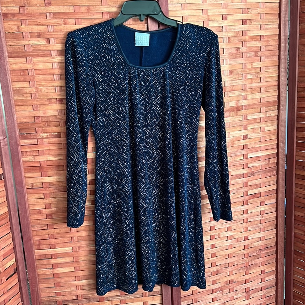 Rabbit Rabbit Rabbit Vintage Long Sleeve Navy Blue Dress w/ Silver Flecks Size 6